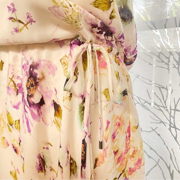 HAUTE HIPPIE SILK FLORAL PRINT SLEEVELESS DRAPED OPEN BACK HIGH LOW DRESS - Picture 6 of 11